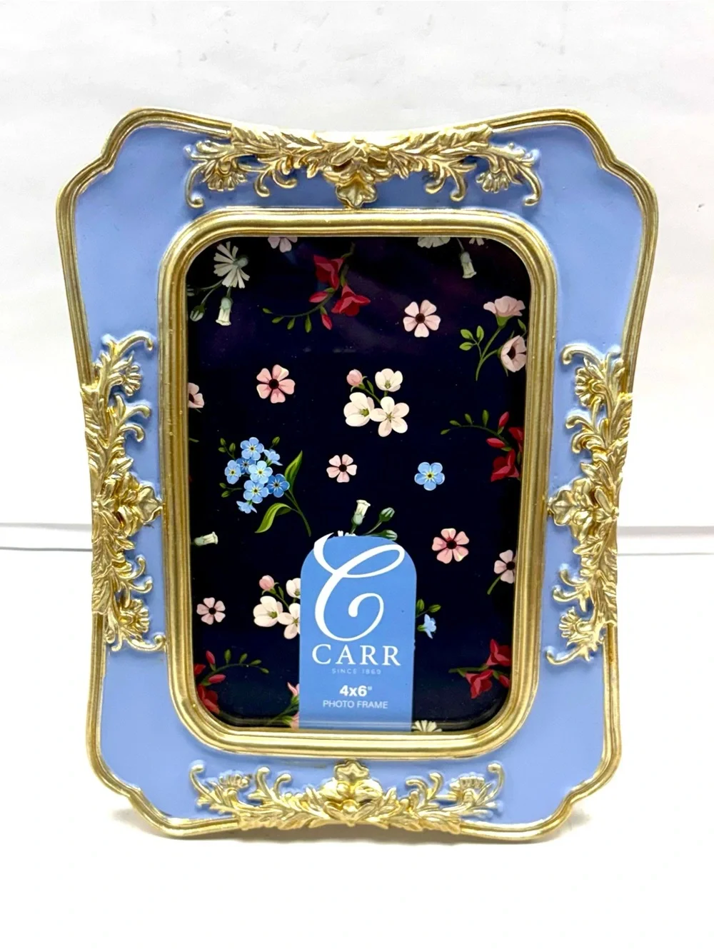 Carr Picture Frame 4 x 6 Periwinkle Blue & Gilded Ornate Scrollwork F461011
